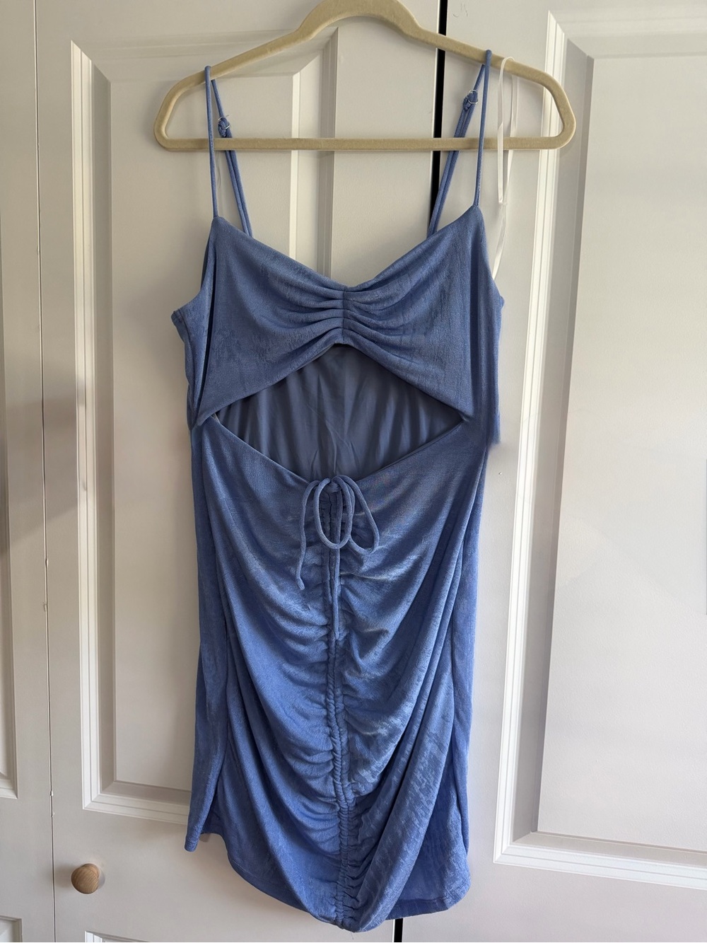 Blue Cutout Ruched Slip Dress with Tie Detail